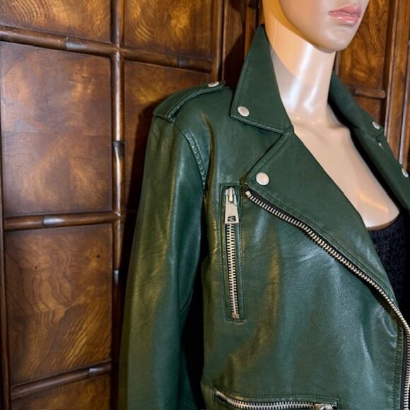 Levi Strauss & Co. Dark Green Stretch Faux Leather Motorcycle Jacket - Picture 8 of 14